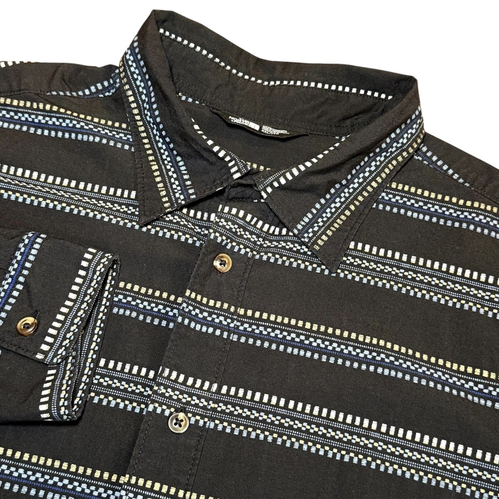 The North Face Mens XXL Black Geometric Striped Long Sleeve Button‎ Down Shirt